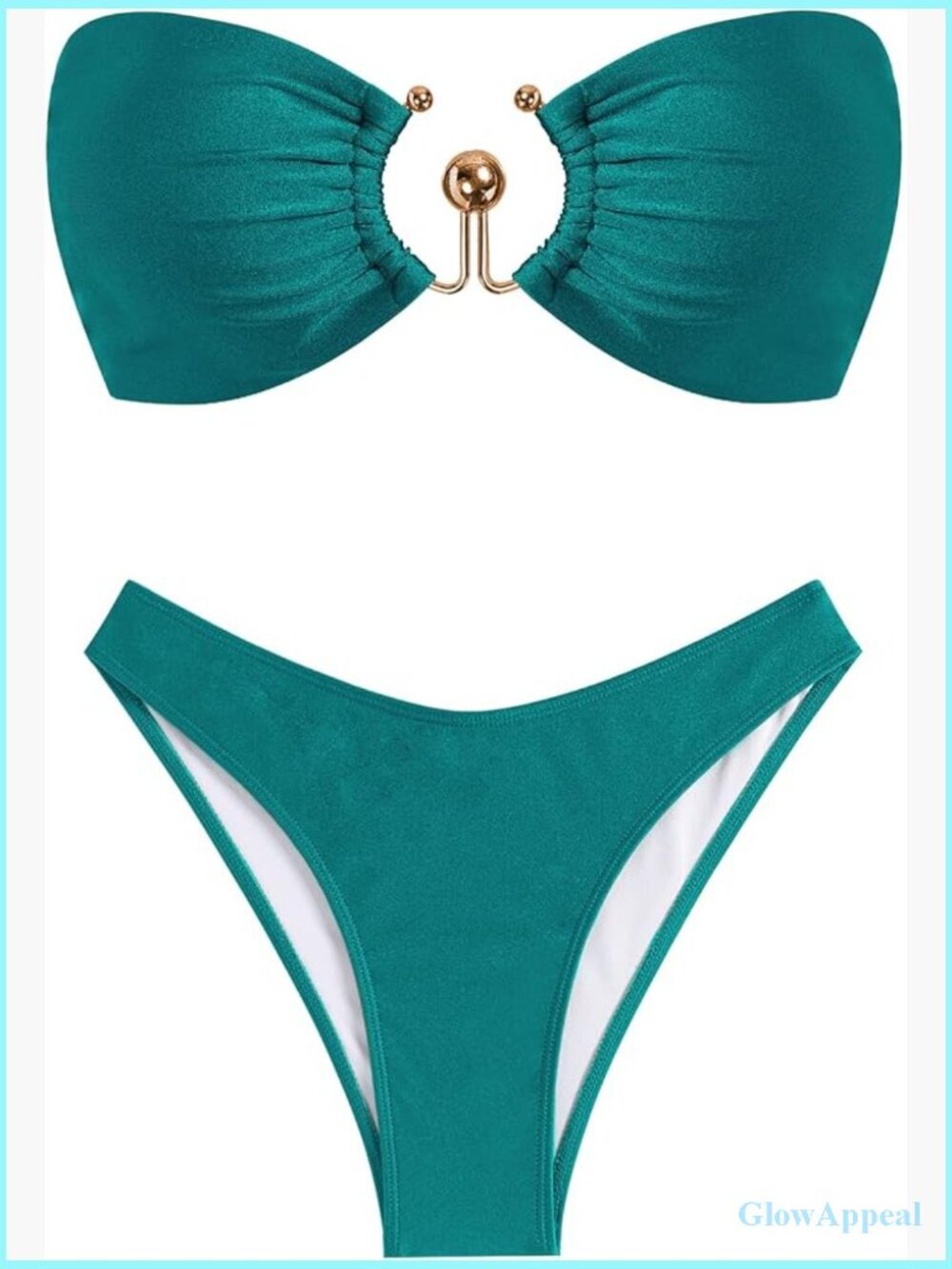 Women Bandeau Bikini Set O Ring Lace Up Tanga High Cut Strapless Swimwear